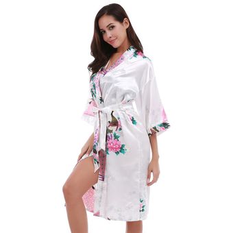 Ropa de dormir de la túnica de kimono de las mujeres con cinturón de cintura floral frontado camisón ropa de dormir 