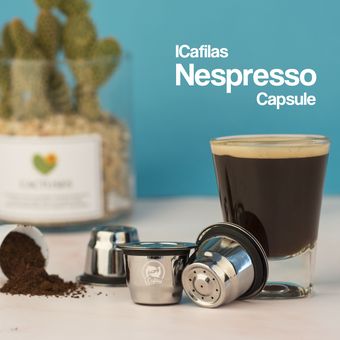 Uso dual cápsula Recargable Reutilizables en Acero Inoxidable for Nespresso,capsula Filtro de café Reutilizables para Nespresso,con Cuchara de café 2 cápsula+Tampe+20 Foils Pegatinas Cepillo,Tamper 