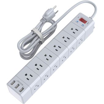 Regleta de alimentación de 7 enchufes con puertos USB y montaje debajo del  escritorio o en la pared - Blanco