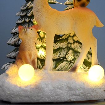 Adorno de resina de escena de Navidad con luces LED y música de Navidad animada 