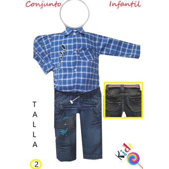 Conjunto de Niños Ropa Para Niño 2 a 7 Años Trajes Pantalón Largo Mezclilla  Azul