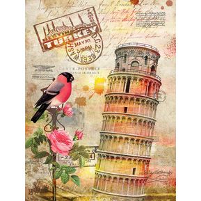 Imagen De Paisajes Sobre Lienzo Enrollado - Sello Ave Torre De Pisa - 40X55cm