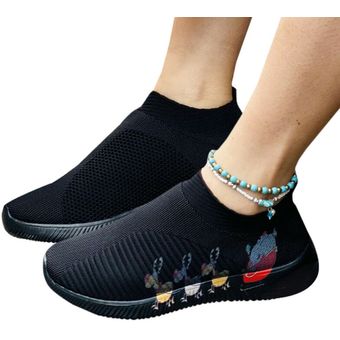Mujeres calcetines Zapatillas deportivas de malla slip on casuales Negro 