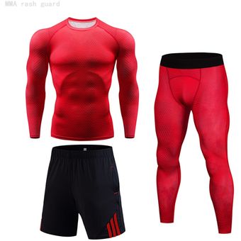 #red traje de correr negro para invierno chándal para correr Conjunto de 3 unidades de ropa deportiva para hombre mallas de gimnasio camiseta de entrenamiento 