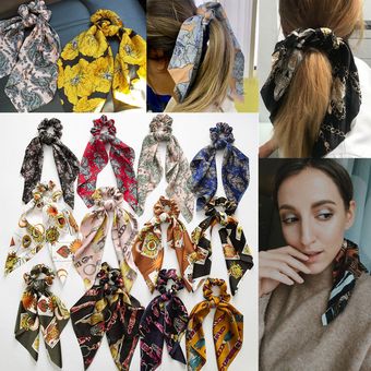 cinta de mujeres elástica con estampado de flores lazo para el pelo bufanda pelo cuerdas de goma para el pelo accesorios para el cabello para niñas white 