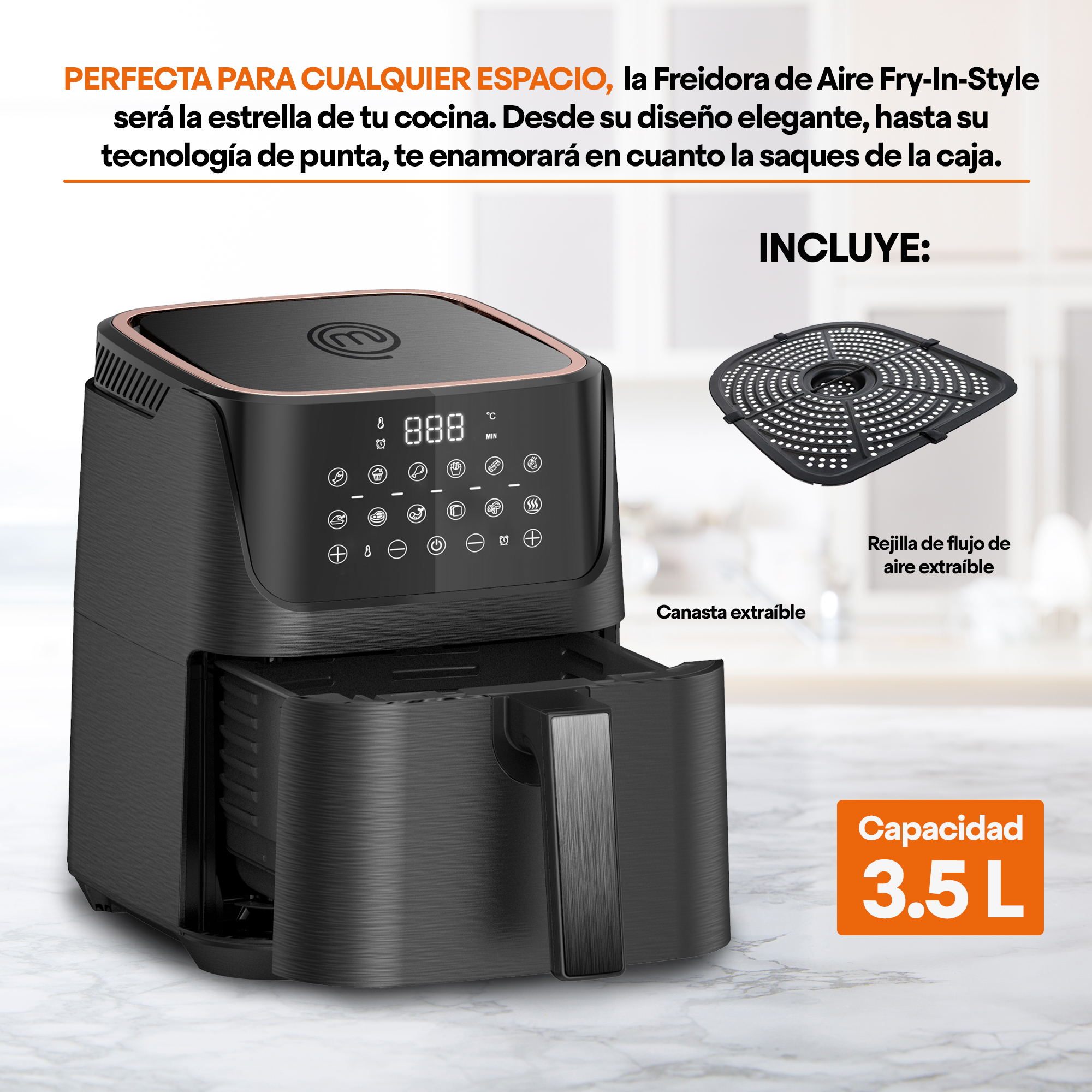 MasterChef Freidora De Aire Fry-In-Style 3.5L Touch Negro