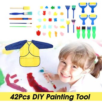 42Pcs DIY Kit de herramientas de pintura infantil Rollo Molde Esponja 
