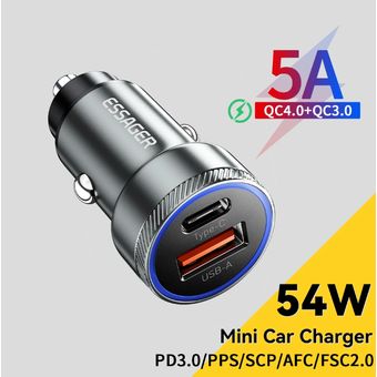 Adaptador de cargador de coche USB C rápido de 43 W, puerto doble, 25 W  USB-C y 18 W USB iPhone cargador de coche aleación de aluminio con cable