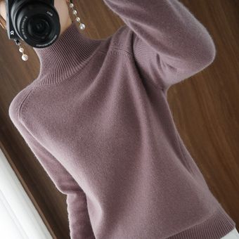 Suéter de cachemira de cuello alto para mujer sueltos jerseys gruesos de manga larga #light gray Invierno 
