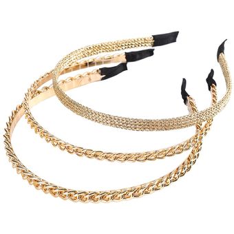 nueva diadema de cadena de Metal para mujer diadema dorada brillante turbante turbante para niñas accesorios para el cabello para mujeres Aro para el cabello white 