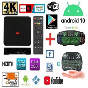 TV BOX 4K Android 10 D.D 16 GB RAM 2 GB + Mini Teclado Mouse Iluminado