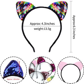 Diadema con orejas de gato y lentejuelas reversibles accesorios para el cabello aros arcoíris brillantes diadema ostentosa regalos para mujeres y niñas orejas de gato sobre el pelo 