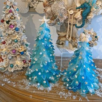 Navidad Mar de vidrio árbol náutico ventana decoración playa árbol de navidad 