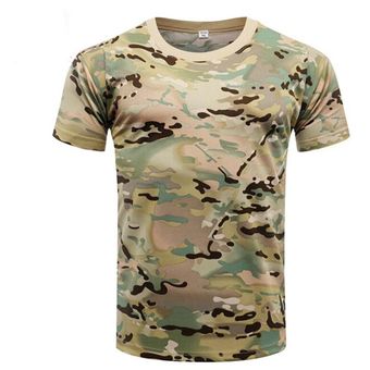 Los hombres de camuflaje camiseta de secado rápido transpirable de combate del ejército T camisa de manga corta de verano de caza CS senderismo militar camisa Casual ropa 