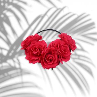 Crown Flower Elastic Headband of Red Rose Flowers Accesorio para mujeres 