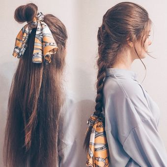 Nueva bufanda para el cabello estampada bandas elásticas con lazo para el pelo para mujeres coletas para niñas para el cabello coletas diademas para el cabello Accesorios Geometry Ivory 