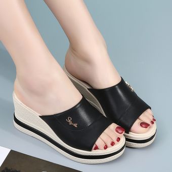 Zapatillas de mujer verano casual pendiente con fondo plano-Negro 