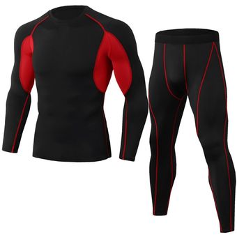Traje deportivo de Licra para Hombre, ropa deportiva de con capa Base, medias de verano para Fitness y ciclismo(Black-Red)