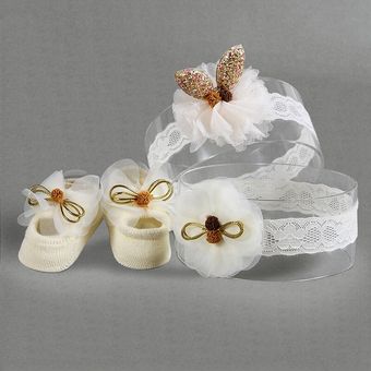 Diadema y calcetines para bebé recién nacido,Set de 3 unid 