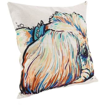 Patrón perro encantador de dibujos animados amortiguador de la cubierta de almohada cubierta del Ministerio del Interior de algodón de lino 