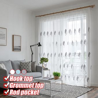 Bordado árbol de la cortina de ventana gasa Tela transparente Balcón Sala de estar Inicio-Type 1 grommet top 