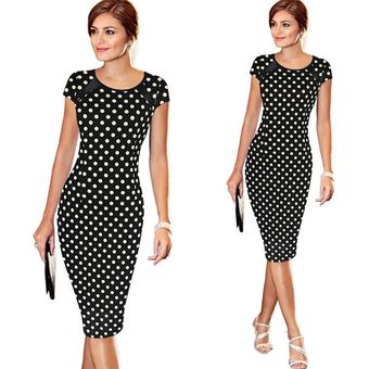 Vestido elegante de manga corta con puntos y estampado de estrellas para mujer,vestido Formal de tr 