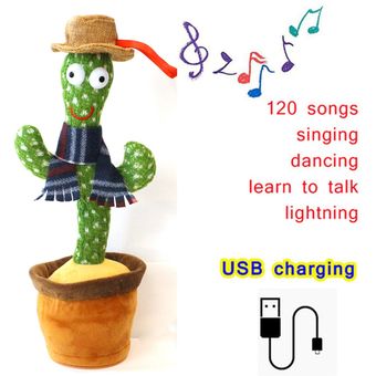 aprendizaje para hablar Cactus giratorio grabación luminosa 120 canciones Juguete de Cactus eléctrico para bailar torsión de felpa 