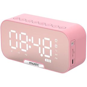 Radio Reloj Despertador Digital Parlante Bluetooth Y Espejo Rosa Generico