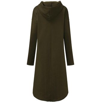 ZANZEA Otoño Las mujeres de manga larga con capucha suelta Kaftan capa de la chaqueta más el tamaño de vestido más del tamaño ejercito verde 