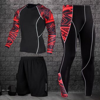 #2 PC set-3 3 unidsset hombre entrenamiento gimnasio de ropa deportiva traje de correr jogging ropa deportiva apretado de secado rápido corriendo conjuntos 