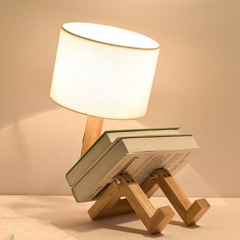 Lámparas de Mesa plegables en forma de Robot de madera  lampara de lino  escritorio sombra  creativa  moda europea  estudio  dormitorio  mesita de noche  WJB41611 