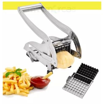  Cortador de papas fritas de acero inoxidable, cortador  profesional para papas fritas con 2 cuchillas, cortador de papas fritas  ideal para papas, zanahorias y pepinos (negro) : Hogar y Cocina