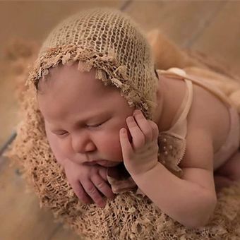 2 unids set accesorios de fotografía recién nacido envoltura de encaje con sombrero lindo estiramiento suave Mohair borla bebé manta ropa traje 