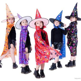 azul Tinksky 2 piezas de disfraces de Halloween bruja bruja capa con sombrero para los niños de la decoración del partido de los niños