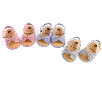 Sandalias antideslizantes transpirables con lazo a rayas para niñas zapatos de suela blanda para niños pequeños de 0 a 18 meses 