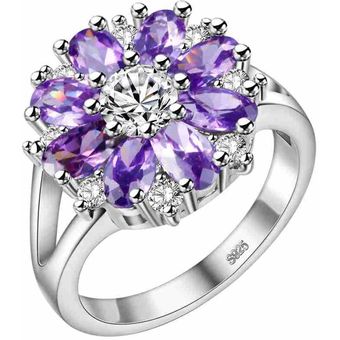 Cellacity Hermosa Flor Plata 925 Joyas Anillo Femenino Rubí 