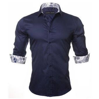 #Dark Blue Camisa de manga larga para hombre,indumentaria informal 