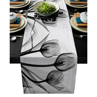 Camino de mesa de lino y algodón bo decoración moderna para fiesta 