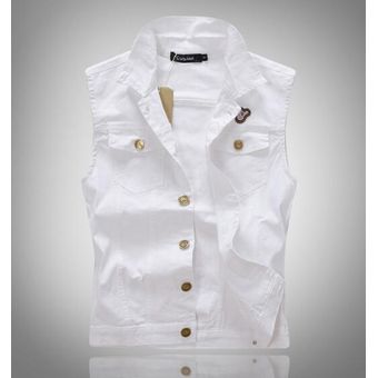 Nuevo chaleco de mezclilla con bolsillos de algodón ajustado Jean Chaleco de diseño de moda ca HON 