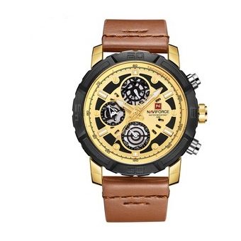 Reloj Hombre 9139 Naviforce Correa Cafe en Cuero Todo Funcio