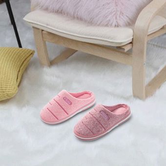 Zapatos antideslizantes de la raya de las mujeres zapatillas de espuma de memoria zapatillas de casa ligeras zapatillas de hogar y rosa claro 40-41 