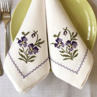 fragante Viola cornuta punto de cruz servilleta bordada algodón y Decoración de mesa lavable para el hogar Airbnb Hotel 2 uds 