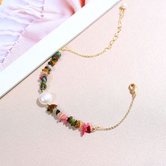Pulsera De Perlas De Agua Dulce Natural Demi Turmalina 89 