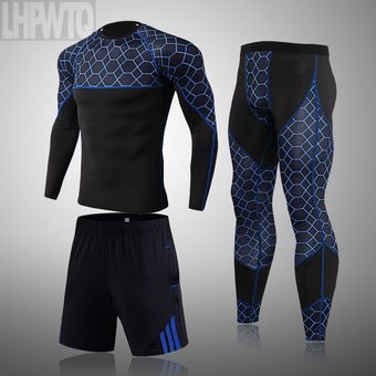 Conjunto de 3PC de alta calidad para hombre gimnasio entrenamiento secado rápido Fitness ropa deportiva de compresión para correr #t-shirt 