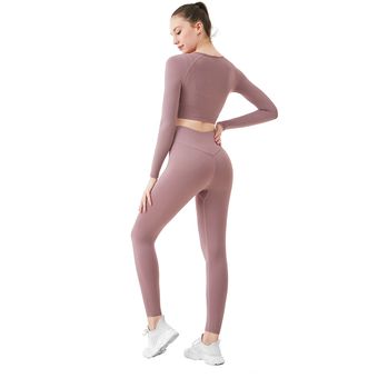 Conjunto de Yoga sin costuras para mujer Blusa de manga larga Top Sujetado 