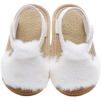 Sandalias con peluche para recién nacido antideslizantes sencillas de Color sólido suela suave cómodas con gancho de bucle 