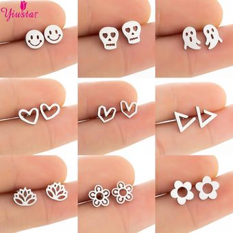 Pendientes De Cráneo De Rosa De Acero Inoxidable Grandes De 