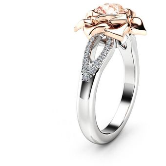 Crystal Women Champagne Compromiso Ring Lindo 925 Silver 