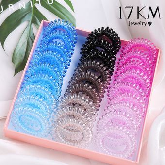 Línea alámbrica de teléfono 17KM-coleteros en espiral de colores para el cabello para mujer accesorios para el cabello bandas de cabello elástico de moda 