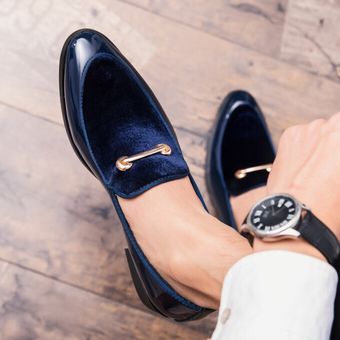 Zapatos formales para hombre de gran tamaño azul de gamuza de alta calidad sin cordones vestido de banquete calzado 